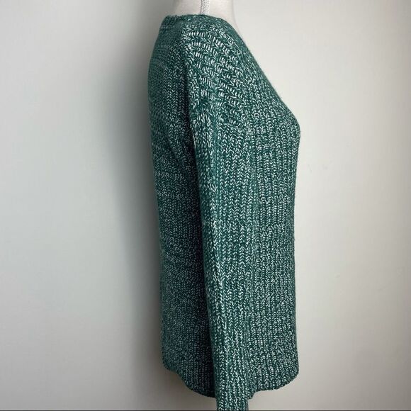 Ashley Green and White Tweed Tight Knit V Neck along Sleeve Cotton Blend size M - Picture 3 of 7